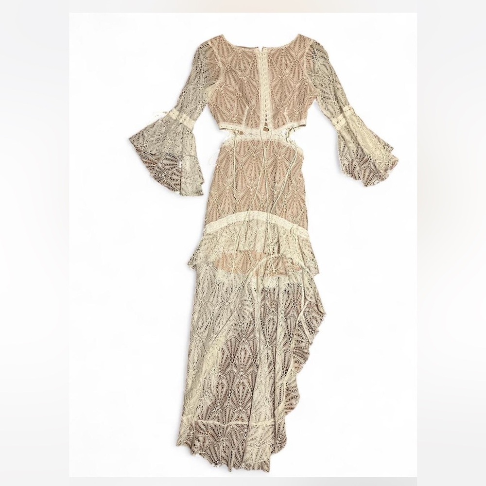 For Love And Lemons Cream and Tan Lace Long Sleeve Dress